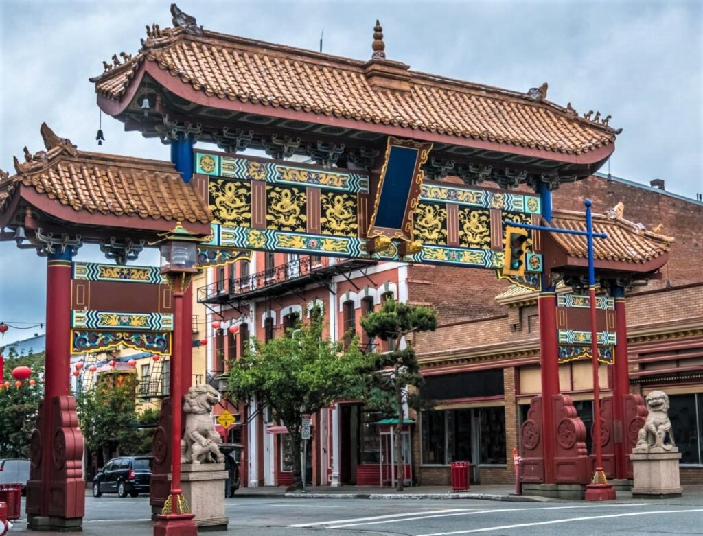 Victoria Chinatown gate with colourful Chinese architecture, a historic stop for travelers looking for things to do in Victoria BC.
