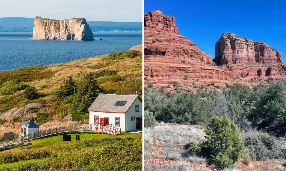 Percé Rock on Quebec’s Gaspé Peninsula and the red rock landmarks near Sedona, Arizona